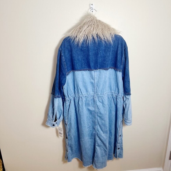 NWT Free People Days to Come Denim Parka Coat Faux Fur Collar Size M - Picture 9 of 14